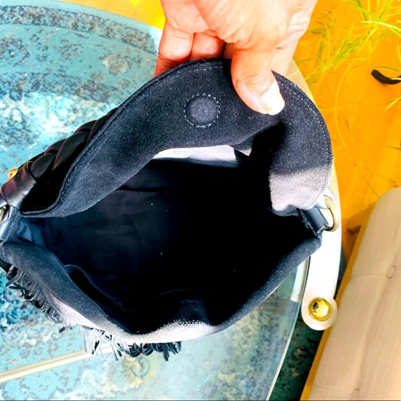 ✨ C. Z. Falconer✨ Black Suede Tassel Handbag W/Braided Leather Handle - Picture 10 of 15